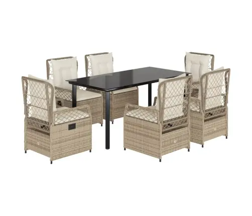 Sodo Komplektas Su Pagalvėlėmis, 7 Dalių, Smėlio, Poliratanas