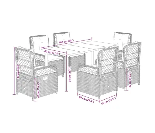 Sodo Komplektas Su Pagalvėlėmis, 7 Dalių, Smėlio, Poliratanas