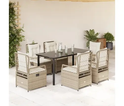 Sodo Komplektas Su Pagalvėlėmis, 7 Dalių, Smėlio, Poliratanas