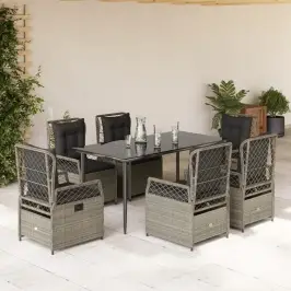7-Osaline Aiamööbli Komplekt Patjadega, Helehall, Polürotang
