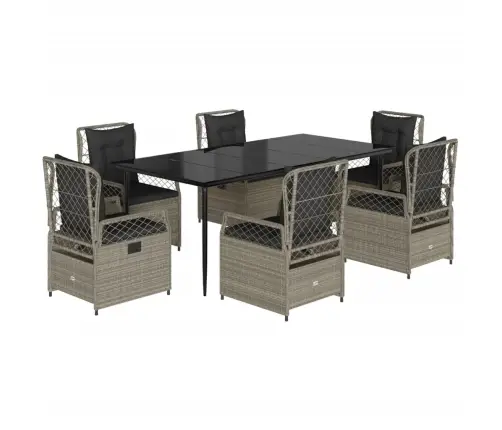 7-Osaline Aiamööbli Komplekt Patjadega, Helehall, Polürotang