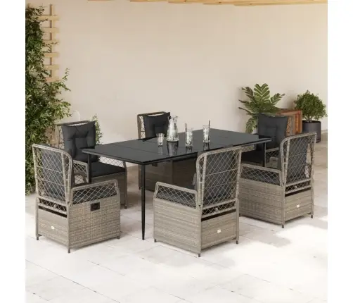 7-Osaline Aiamööbli Komplekt Patjadega, Helehall, Polürotang