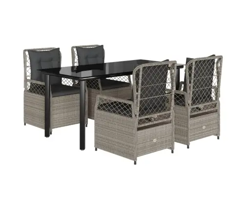 5-Daļīgs Dārza Mēbeļu Komplekts, Matrači,Gaiši Pelēka Pe Pinums Vidaxl