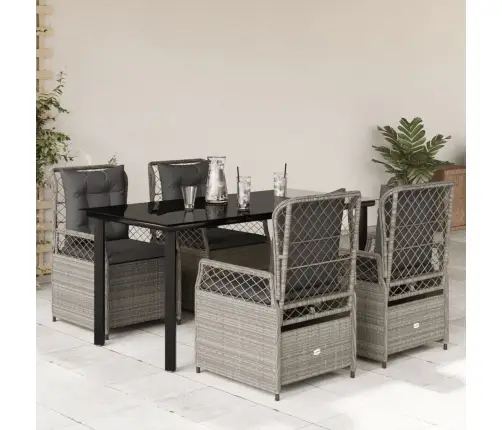 5-Daļīgs Dārza Mēbeļu Komplekts, Matrači,Gaiši Pelēka Pe Pinums Vidaxl