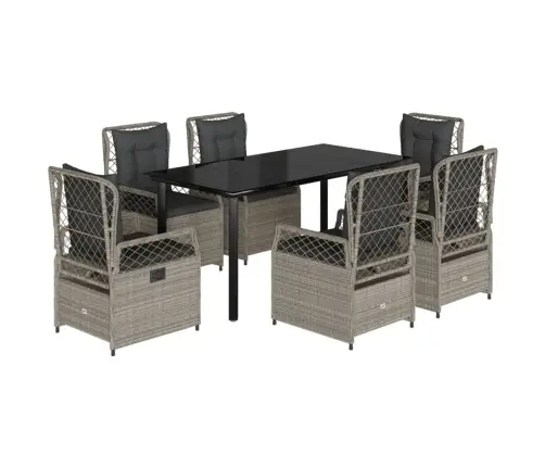 7-Daļīgs Dārza Mēbeļu Komplekts, Matrači,Gaiši Pelēka Pe Pinums Vidaxl