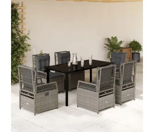 7-Daļīgs Dārza Mēbeļu Komplekts, Matrači,Gaiši Pelēka Pe Pinums Vidaxl