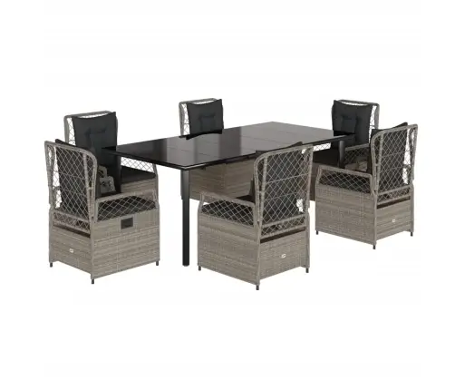 7-Daļīgs Dārza Mēbeļu Komplekts, Matrači,Gaiši Pelēka Pe Pinums Vidaxl