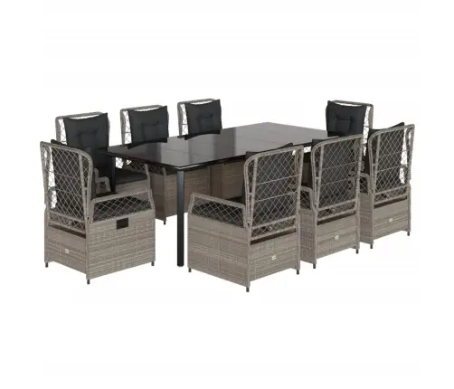 9-Daļīgs Dārza Mēbeļu Komplekts, Matrači,Gaiši Pelēka Pe Pinums Vidaxl