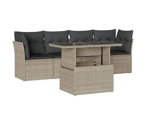 5-Daļīgs Dārza Dīvānu Komplekts,Matrači, Gaiši Pelēka Pe Pinums Vidaxl