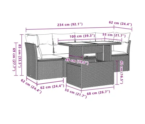 5-Daļīgs Dārza Dīvānu Komplekts,Matrači, Gaiši Pelēka Pe Pinums Vidaxl