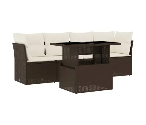 5-Daļīgs Dārza Dīvānu Komplekts, Matrači, Brūna Pe Rotangpalma Vidaxl