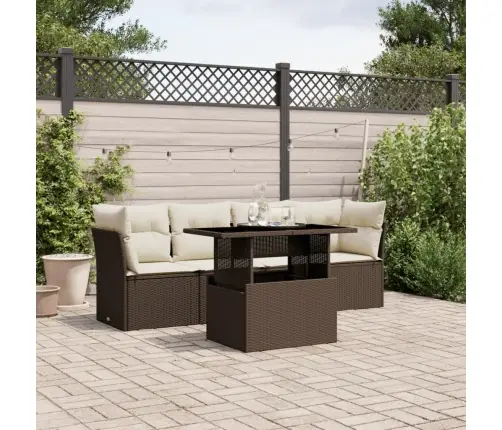 5-Daļīgs Dārza Dīvānu Komplekts, Matrači, Brūna Pe Rotangpalma Vidaxl