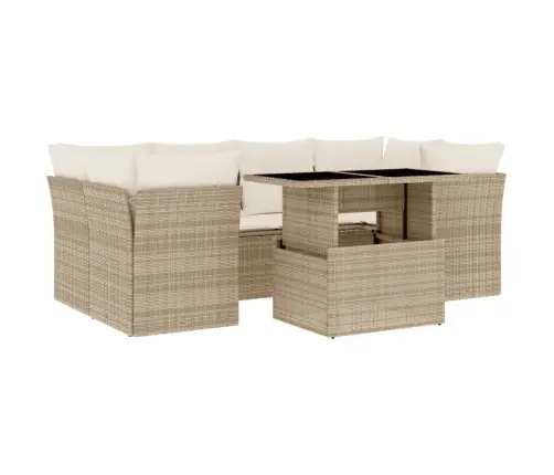 7-Daļīgs Dārza Dīvāna Komplekts, Matrači, Bēša Pe Rotangpalma Vidaxl