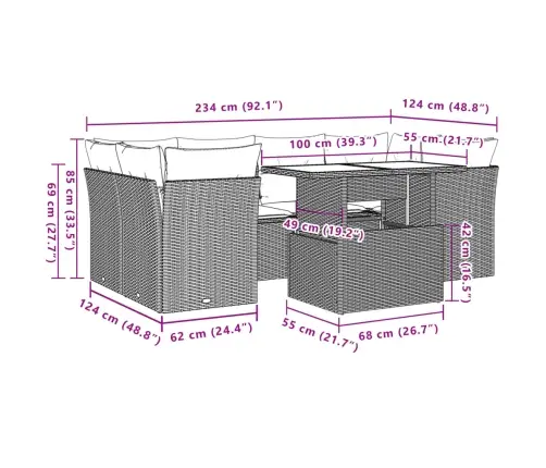 7-Daļīgs Dārza Dīvāna Komplekts, Matrači, Bēša Pe Rotangpalma Vidaxl