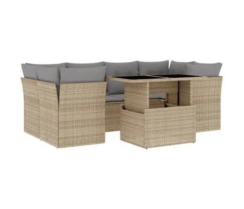 7-Daļīgs Dārza Dīvāna Komplekts, Matrači, Bēša Pe Rotangpalma Vidaxl