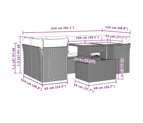 Sofos Komplektas Su Pagalvėlėmis, 7 Dalių, Pilkas, Poliratanas