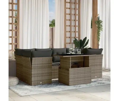 Sofos Komplektas Su Pagalvėlėmis, 7 Dalių, Pilkas, Poliratanas