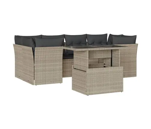 Sofos Komplektas Su Pagalvėlėmis, 7 Dalių, Pilkas, Poliratanas