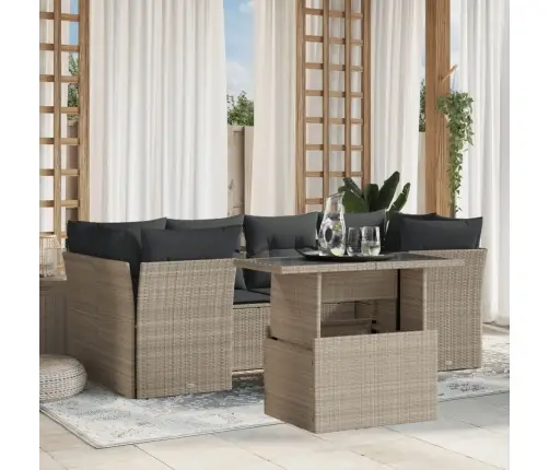 Sofos Komplektas Su Pagalvėlėmis, 7 Dalių, Pilkas, Poliratanas