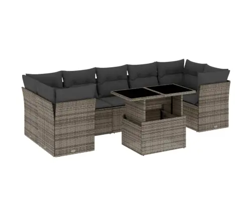 8-Daļīgs Dārza Dīvāna Komplekts Ar Matračiem, Pelēks Pe Pinums Vidaxl