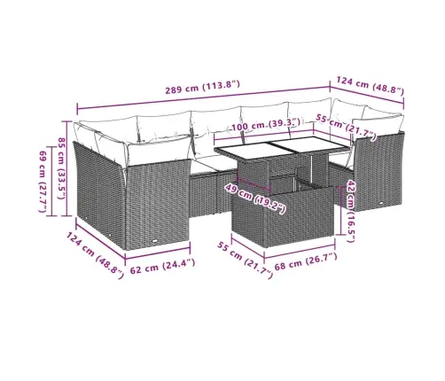 8-Daļīgs Dārza Dīvāna Komplekts Ar Matračiem, Pelēks Pe Pinums Vidaxl