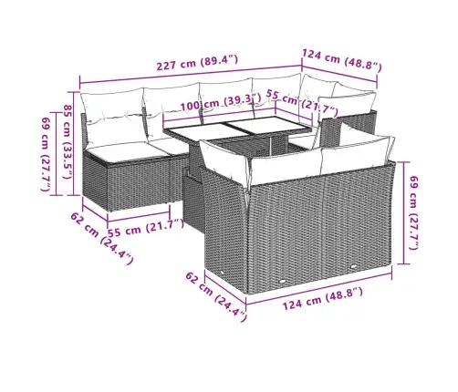 8-Daļīgs Dārza Dīvāna Komplekts, Matrači, Melna Pe Rotangpalma Vidaxl