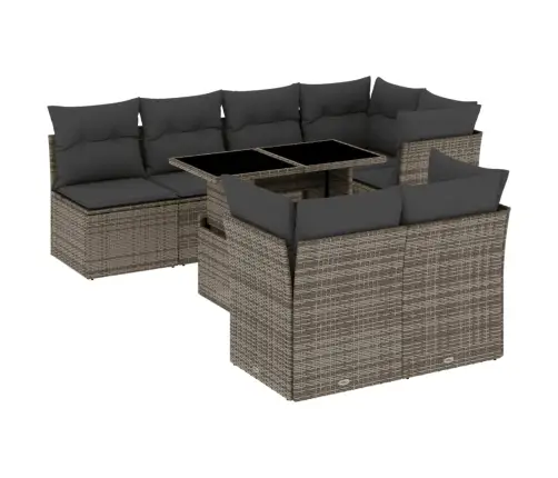 8-Daļīgs Dārza Dīvāna Komplekts Ar Matračiem, Pelēks Pe Pinums Vidaxl