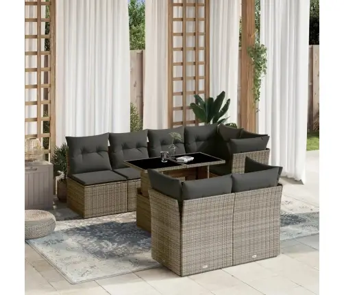 8-Daļīgs Dārza Dīvāna Komplekts Ar Matračiem, Pelēks Pe Pinums Vidaxl