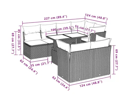 8-Daļīgs Dārza Dīvāna Komplekts Ar Matračiem, Pelēks Pe Pinums Vidaxl