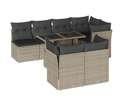 8-Daļīgs Dārza Dīvāna Komplekts,Matrači, Gaiši Pelēka Pe Pinums Vidaxl