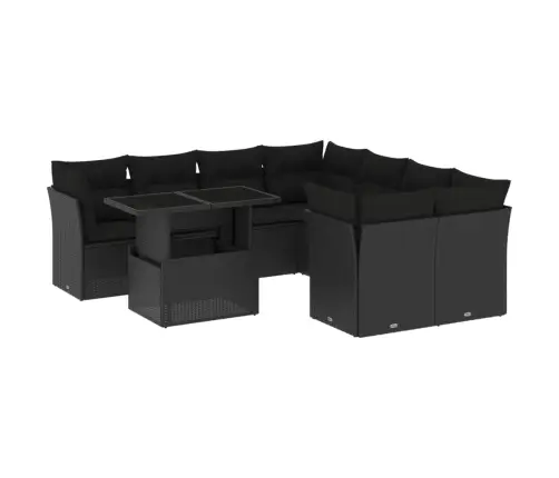 9-Daļīgs Dārza Dīvāna Komplekts, Matrači, Melna Pe Rotangpalma Vidaxl