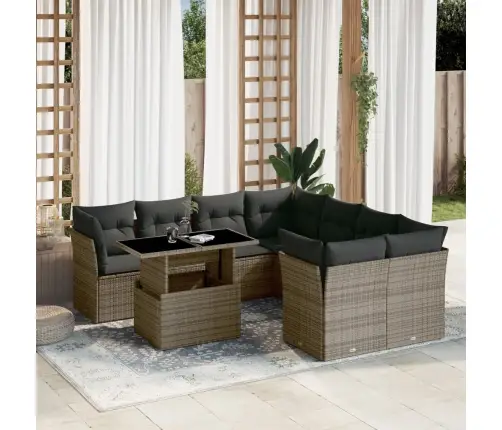 9-Daļīgs Dārza Dīvāna Komplekts Ar Matračiem, Pelēks Pe Pinums Vidaxl