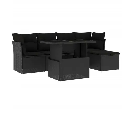 Sofos Komplektas Su Pagalvėlėmis, 6 Dalių, Juodas, Poliratanas