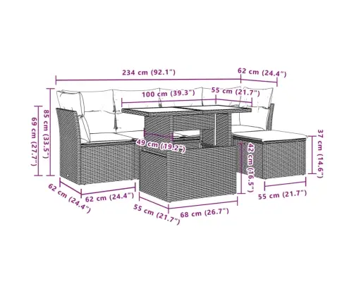 Sofos Komplektas Su Pagalvėlėmis, 6 Dalių, Juodas, Poliratanas