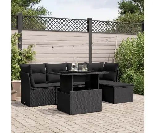 Sofos Komplektas Su Pagalvėlėmis, 6 Dalių, Juodas, Poliratanas