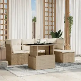 Sofos Komplektas Su Pagalvėlėmis, 6 Dalių, Smėlio, Poliratanas