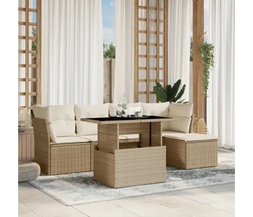 Sofos Komplektas Su Pagalvėlėmis, 6 Dalių, Smėlio, Poliratanas