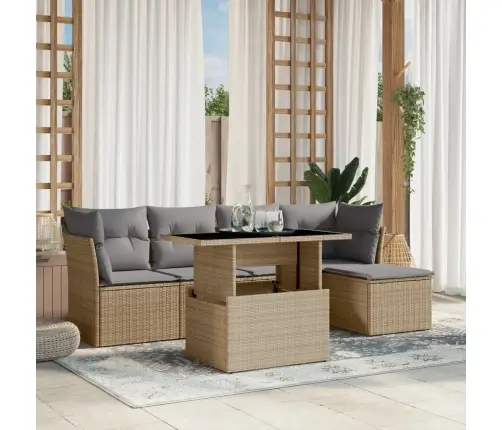 Sofos Komplektas Su Pagalvėlėmis, 6 Dalių, Smėlio, Poliratanas