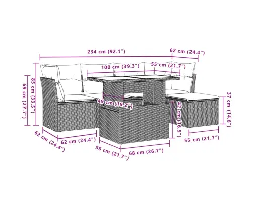 6-Daļīgs Dārza Dīvāna Komplekts Ar Matračiem, Pelēks Pe Pinums Vidaxl