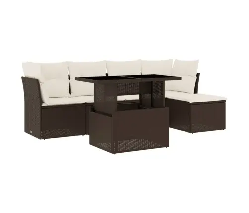 6-Osaline Aiamööblikomplekt Patjadega, Pruun, Polürotang