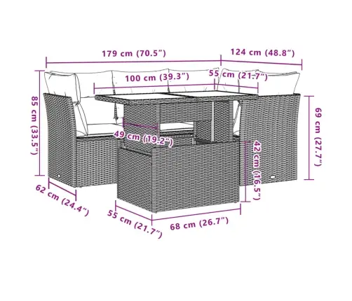5-Osaline Aiadiivanikomplekt Patjadega, Must, Polürotang