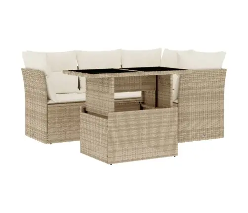 Sofos Komplektas Su Pagalvėlėmis, 5 Dalių, Smėlio, Poliratanas