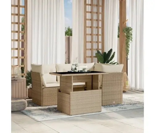 Sofos Komplektas Su Pagalvėlėmis, 5 Dalių, Smėlio, Poliratanas