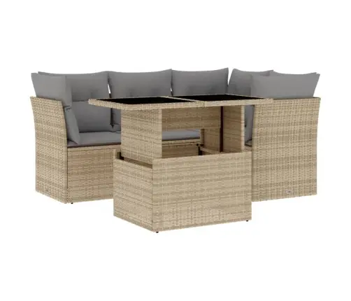 5-Daļīgs Dārza Dīvāna Komplekts, Matrači, Bēša Pe Rotangpalma Vidaxl