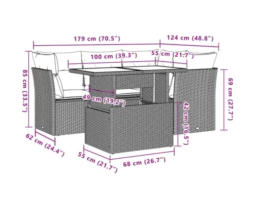 5-Daļīgs Dārza Dīvāna Komplekts, Matrači, Bēša Pe Rotangpalma Vidaxl