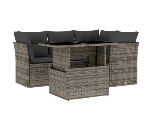 5-Daļīgs Dārza Dīvāna Komplekts Ar Matračiem, Pelēks Pe Pinums Vidaxl