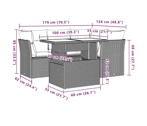 5-Daļīgs Dārza Dīvāna Komplekts Ar Matračiem, Pelēks Pe Pinums Vidaxl