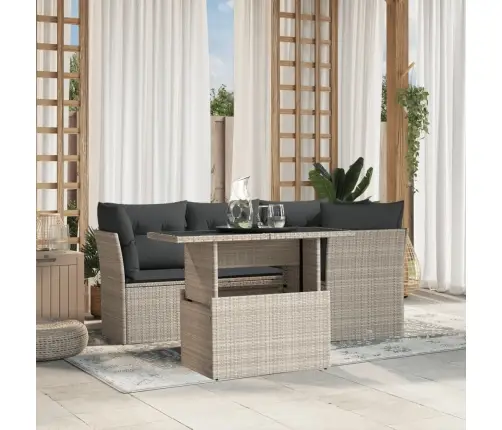 Sofos Komplektas Su Pagalvėlėmis, 5 Dalių, Pilkas, Poliratanas