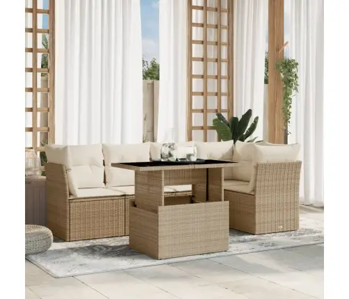 Sofos Komplektas Su Pagalvėlėmis, 6 Dalių, Smėlio, Poliratanas