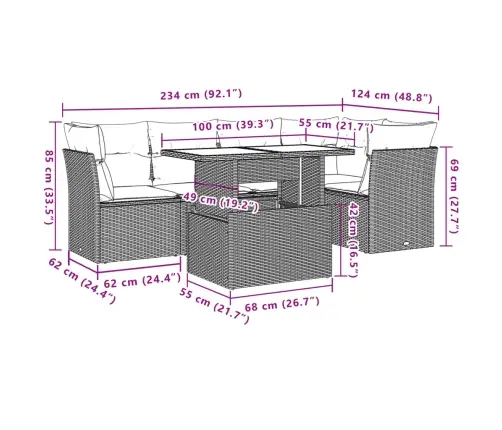 6-Daļīgs Dārza Dīvāna Komplekts, Matrači, Bēša Pe Rotangpalma Vidaxl